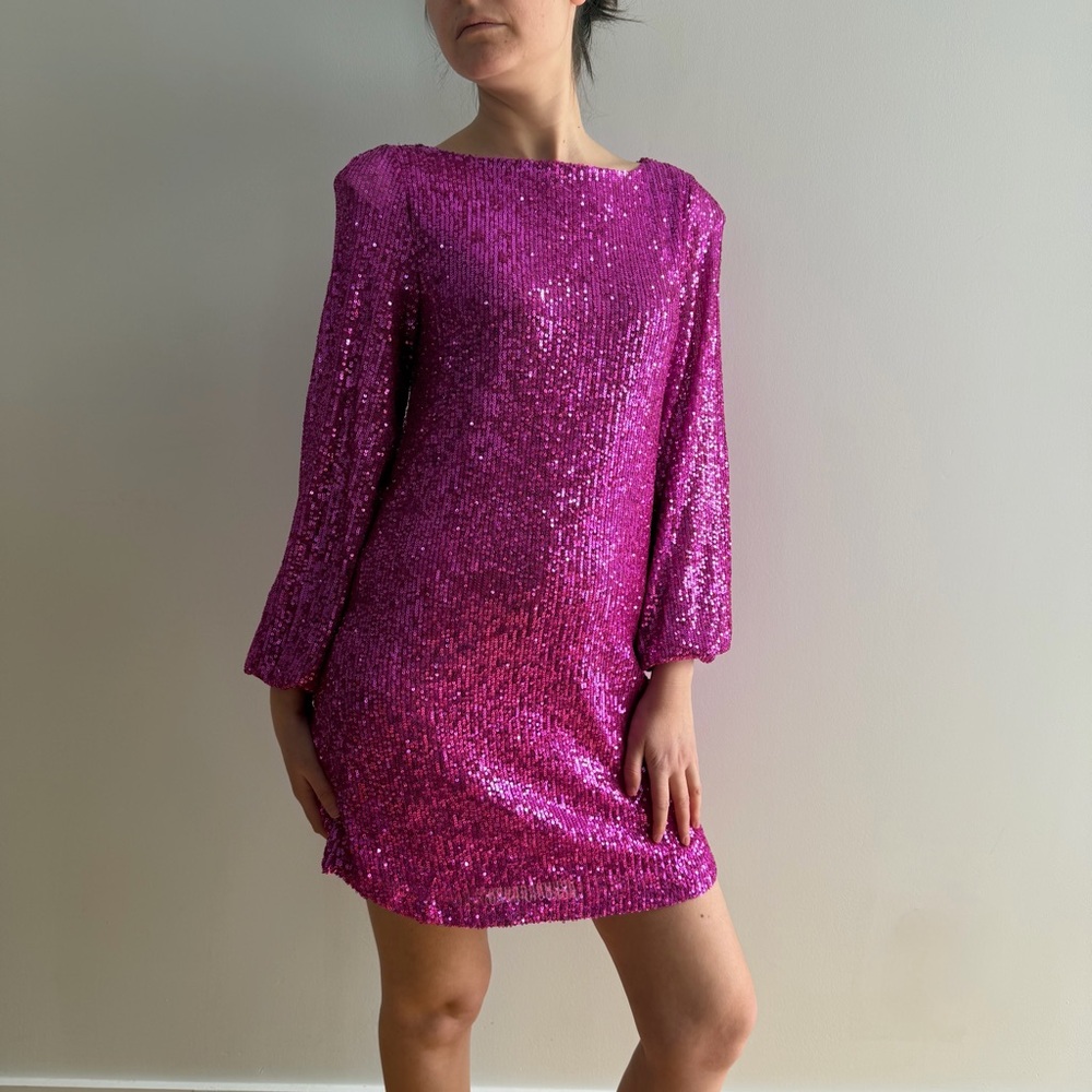 NWT BETSEY JOHNSON DOLOREAN MINI Pink Sequin Dress - S - Picture 5 of 15